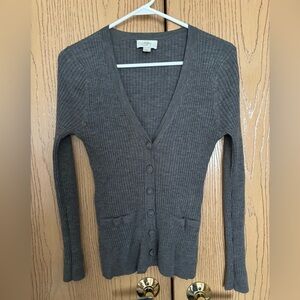 LOFT Charcoal Button-Up Cardigan